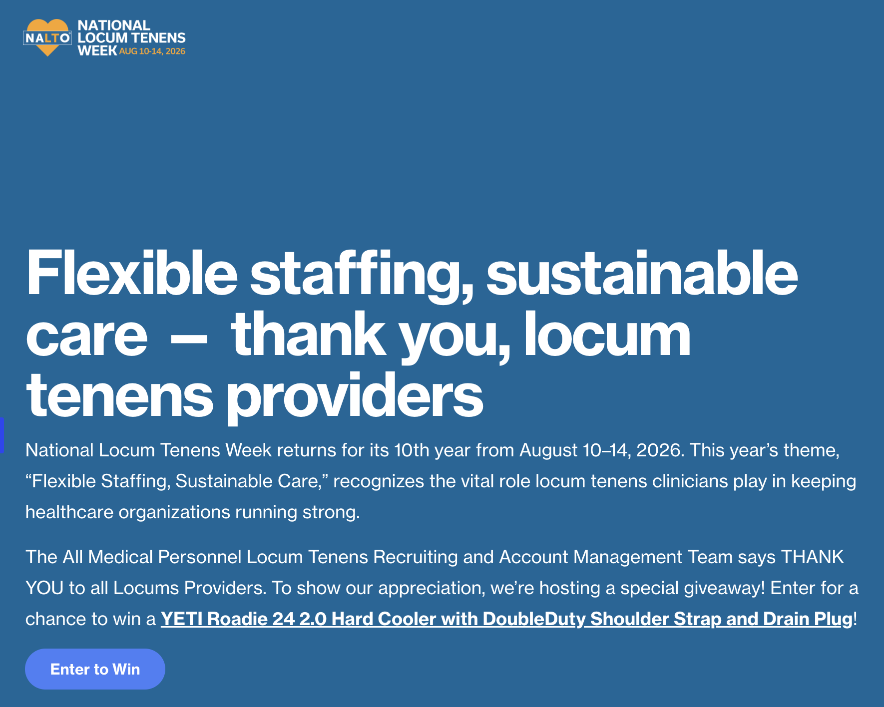All Medical Personnel National Locum Tenens Week 2026 giveaway graphic